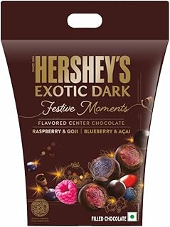 Hersheys Exotic Dark Chocolate Assorted Gift Pack| 90gram | Dark CoCoa Rich Chocolate and Exotic fruit flavours like Blueberry & Acai Raspberry & Goji and Pomegranate|