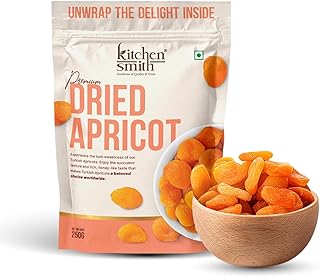 KitchenSmith Dried Apricot - 250gm | Exotics Apricots Dry Fruits, Dry Apricot, Seedless Apricots & Jardalu | Naturally Sourced, No Added Sugar, Rich In Vitamins & Juicy (Air Tight Pouch)