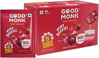Good Monk Fruit Drink Mix (Natural Mixed Berries Powder), 50% Less Sugar with 8 Vitamins & Minerals (Vitamin B12, C, D, Iron & more) | Tasty & Healthy Mix for Hydration, Energy, Immunity, 24 Sachets