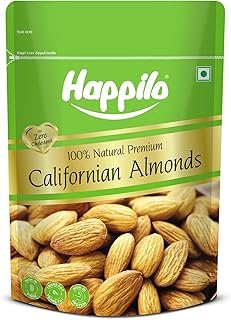 Happilo 100% Natural Premium California Almonds 500g| Premium Badam Giri | High in Fiber | Real Nuts | Whole Natural Badam | Rich in Protein | Magnesium | Phosphorus | Dietary Fibre | Nuts & Dry Fruits |Gluten Free & Zero Cholestero