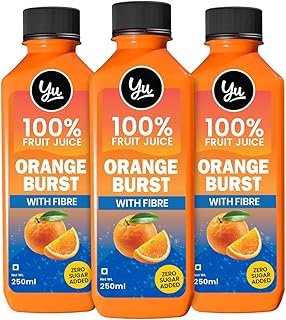 Orange Burst - With Fibre - Pack of 3-100% Fruit Juice - No Added Sugar Healthy Beverage - 100% Natural Ingredients - Zero Preservatives - 750 ml (3 x 250 ml) - Yu