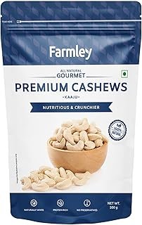Farmley Whole Cashews 500 gram, Value Pack | Premium Kaju Dry Fruits, Whole Crunchy Cashews | Rich in Protein, & Nutritious | Gluten Free & Plant based Protein (Pack of 1)