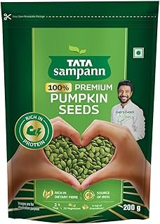 Tata Sampann Pumpkin Seeds, 200g, Rich in Protein, Dietary Fibre, Magnesium & Phosphorus, Raw & Unroasted Pumpkin Seeds, Source of Iron & Zinc, Handpicked Seeds, Resealable Pack