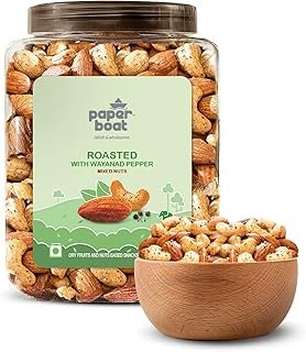 Paper Boat Roasted Mixed Nuts with Wayanad Pepper, Premium Dry Fruit Mix | Almonds & Cashews,1 KG Jar