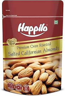 Happilo Premium Californian Almonds Roasted & Salted 200g, Dry Fruit, High Protien Snack and Super Healthy Crunchy Nuts