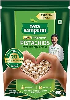 Tata Sampann Pistachios Roasted & Salted, Pista, 500g, Rich In Protein, Phosphorus, & Dietary Fibre, Premium Nuts & Dry Fruits, Shelled Nuts, Crunchy & Delicious Healthy Snack