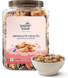 Paper Boat Absolute Health Dry Fruits Mix, Premium Trail Mix | Healthy Mixed Nuts with Dry Fruits | Almonds | Cashews | Cranberry | Pumpkin Seeds | Candied Amla, Reusable Jar (1000g)
