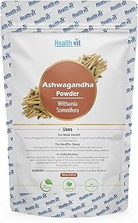 Healthvit Natural Ashwagandha (Withania Somnifera) Powder | Ayurvedic Herbal Supplement That Promotes Vitality & Strength | Support for Stress-free Living | 100gm