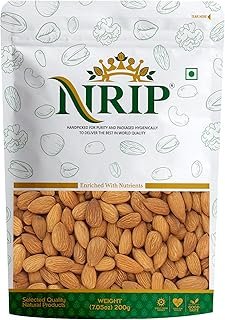 NRIP 100% Natural Premium California Dried Almonds 200g Pack Pouch | Premium Badam Giri | High in Fiber & Boost Immunity | Real Nuts | Gluten Free