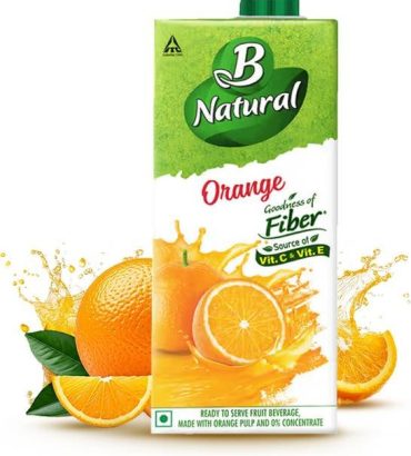 B Natural Orange Juice, Goodness of fiber, Enriched with vit C and fiber